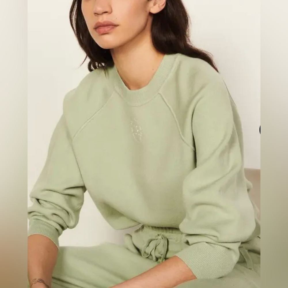 Sandro Green Embroidered Crewneck Sweatshirt S/M  ‘Have Fun & DreamOn’ *NOTE